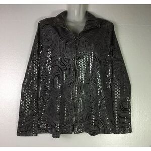 Mistook Blouse Jacket Womens Sz S Zip Up Black White Embellished long sleeve New